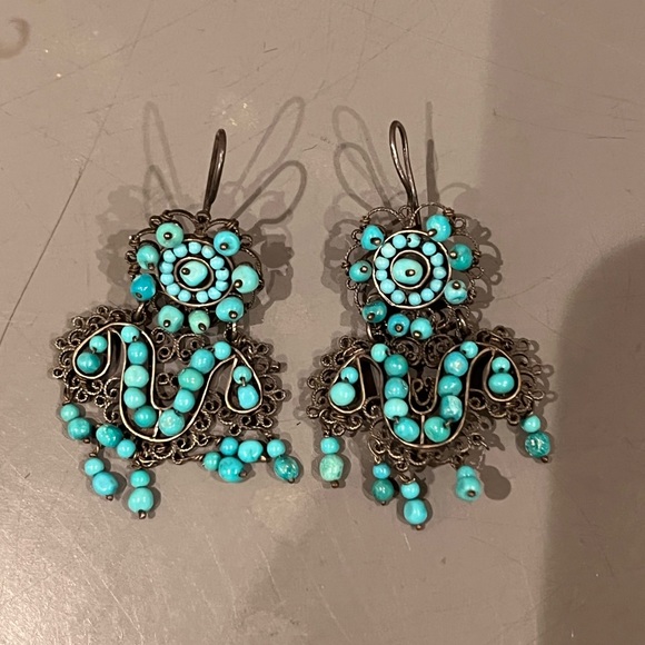 Jewelry - Mexican Silver and Turquoise chandelier earrings